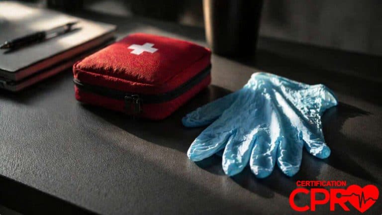 First aid kit and gloves for CPR certification and training in Tallahassee.