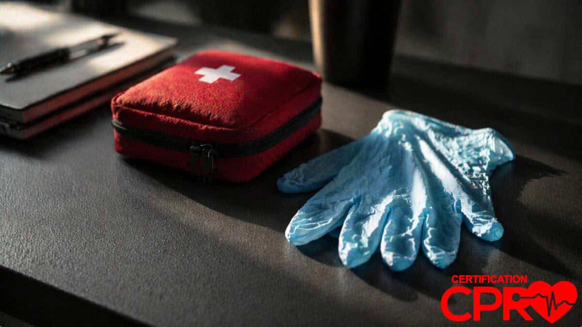 First aid kit and gloves for CPR certification and training in Tallahassee.